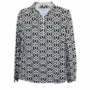 IBKUL Long Sleeve Black & White Polo Top Size Large